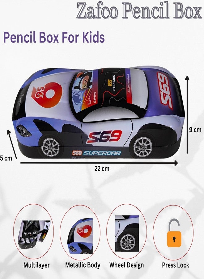 ZAFCO Metal Pencil Box for Boys | Compass for Kids | Pen Box for Students | Geometry for School | Car Theme | Birthday Return Gift 1 Unit (Black) - Image 2